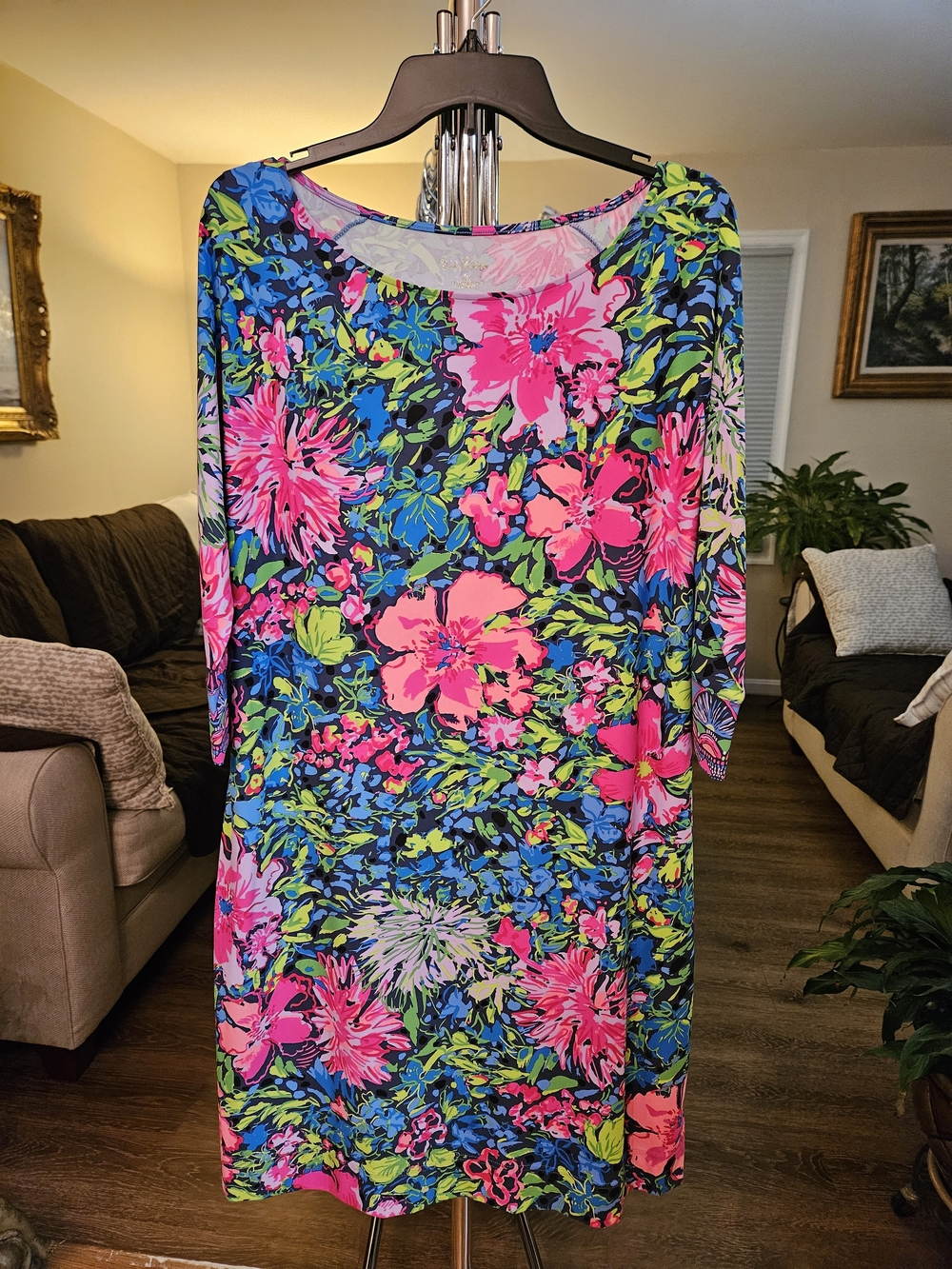 Lilly Pulitzer Neon Floral Midi Dress - Pink, Blue & Green
